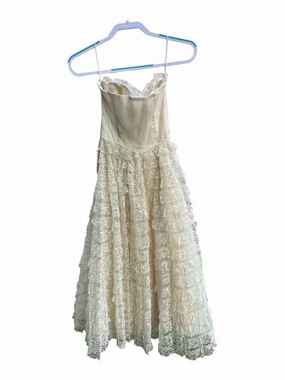 1950’s vintage Floral Lace Maxi Dress in Cream Like New